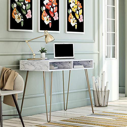Novogratz Athena White Marble Desk with Storage